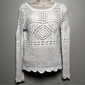Hollister y2k Women Crochet‎ Top Small Cream Open Knit Festival Beach Coastal
